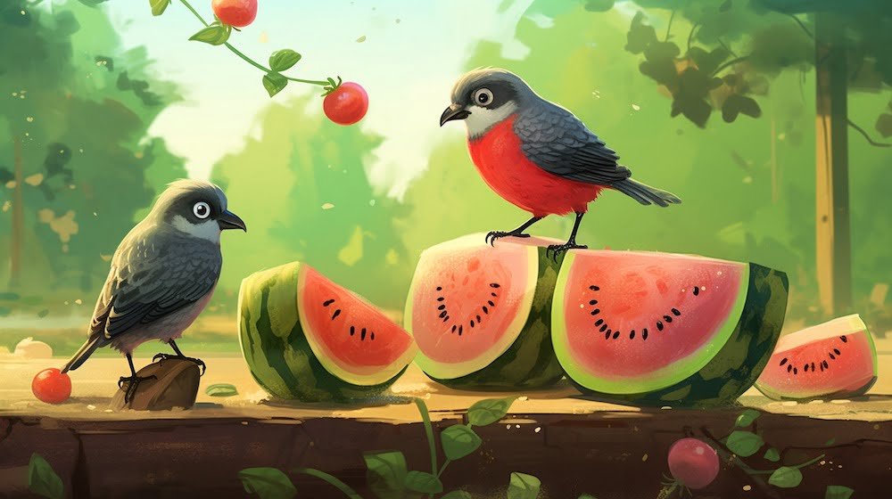 Preparing And Feeding Watermelon To Birds